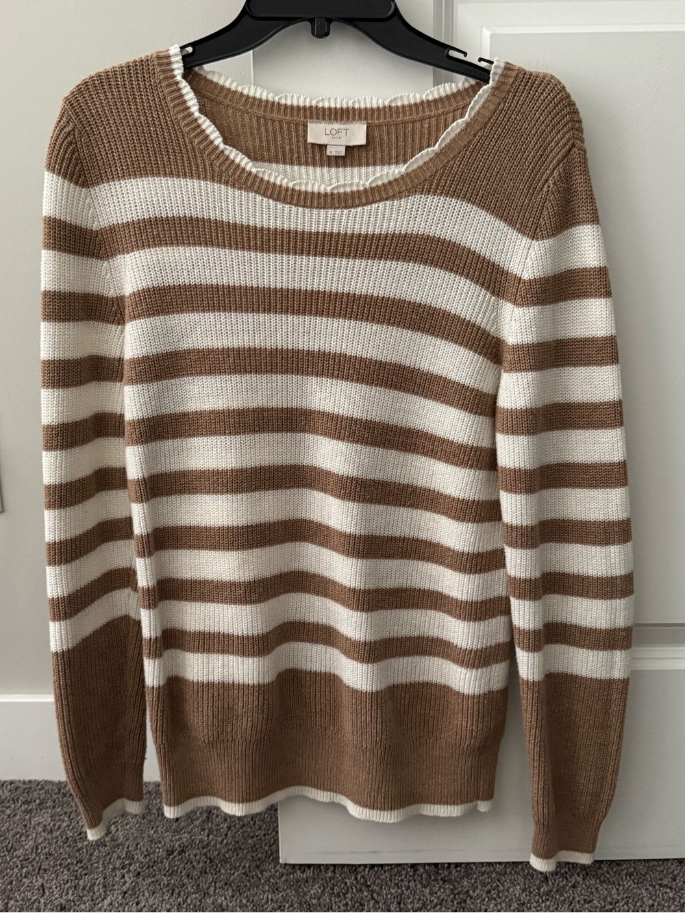 LOFT Striped Ribbed Hem Sweater